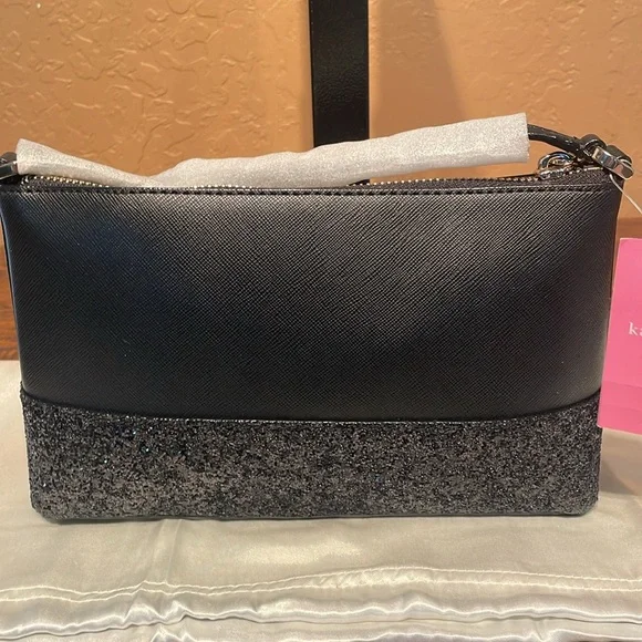 Kate Spade NWT Greta Court Flash Black Glitter & Saffiano Crossbody MSRP $279 - Picture 9 of 10